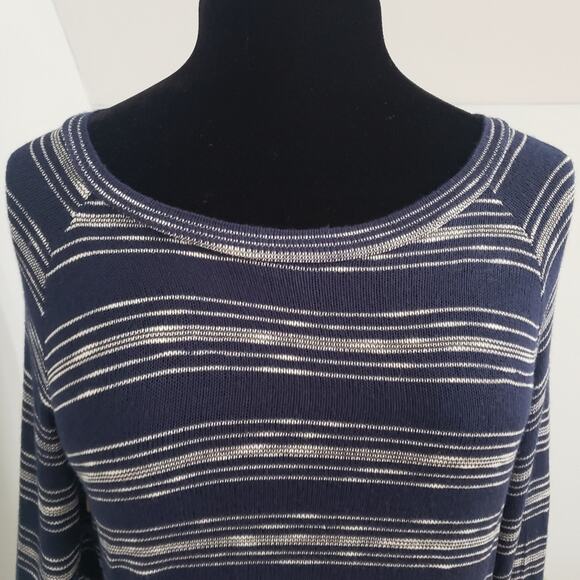 Mine by Anthropologie Blue and White Striped Button High Low Tunic Top Small - Picture 7 of 11